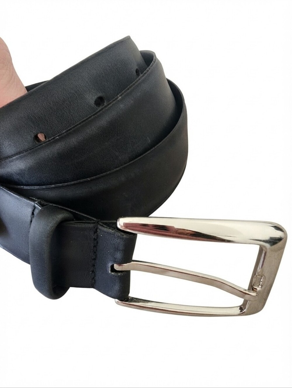 Cole Haan Black Leather Belt Silver Buckle Men Size 44 Crafted in Canada - Picture 3 of 13